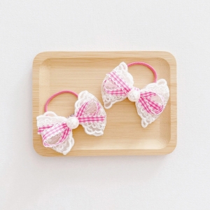 Girl Hair Tie Bow Lace Plaid CNY Pair (GPT6409)
